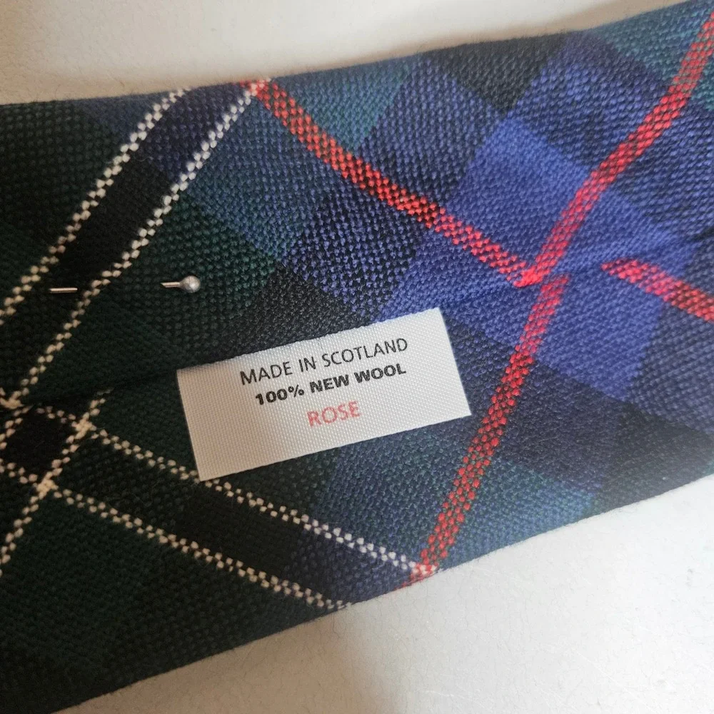 Rose Clan Tartan Wool Tie Made in Scotland Green Blue Plaid Necktie 100% Wool